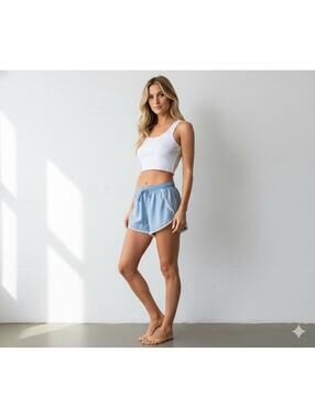 Tinseltown - Light Blue Chambray Lace Trim Shorts – Size S